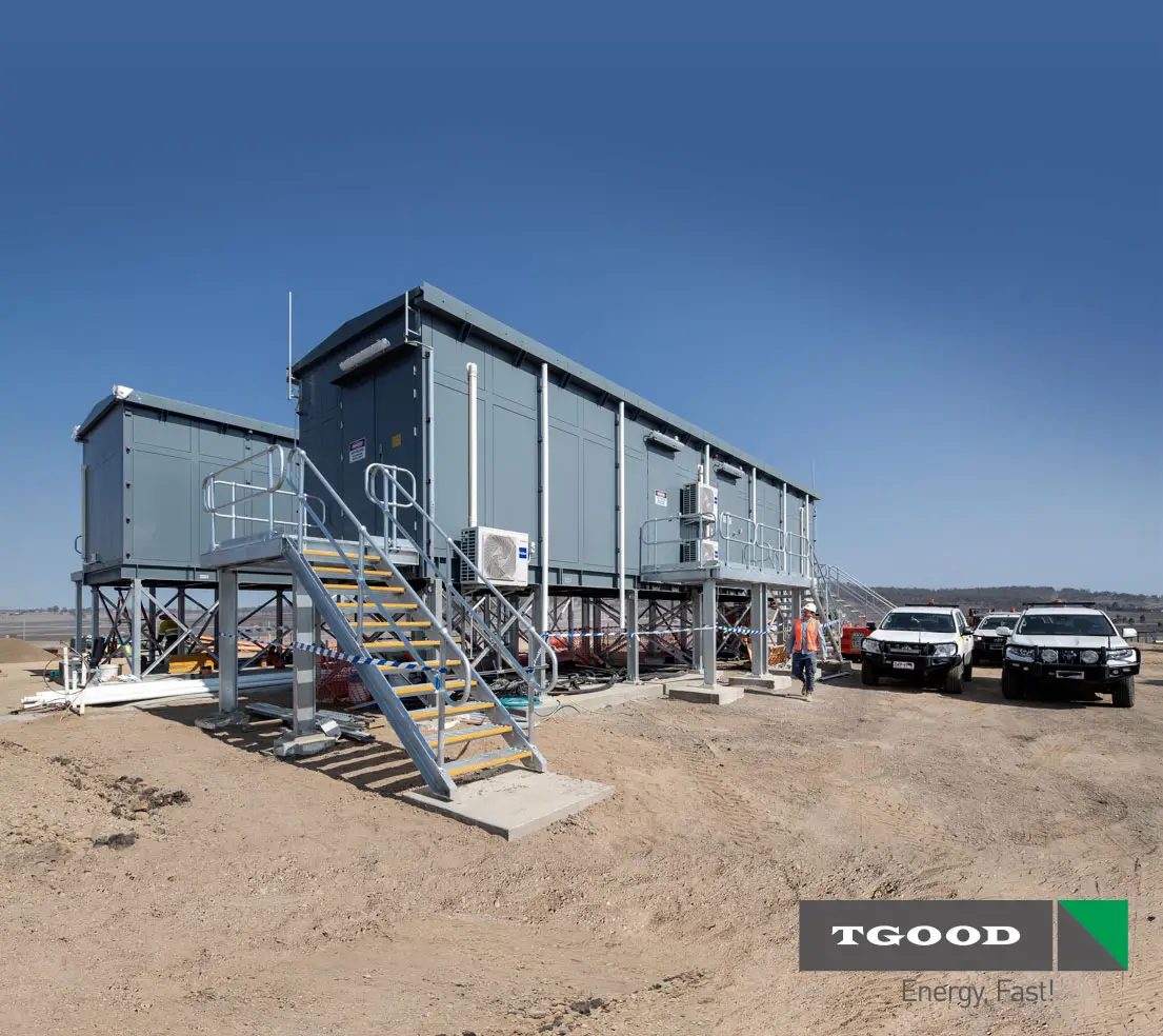 Ehouse by TGOOD, prefabricated substation, modular substation containing switchgear, Australian outback, Warwick